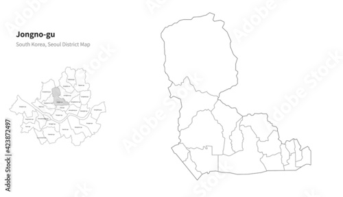 Jongno-gu map. Seoul district map vector.