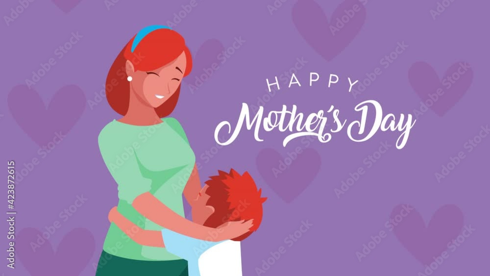 happy mothers day lettering with mom and son happy mothers day lettering with mom and son