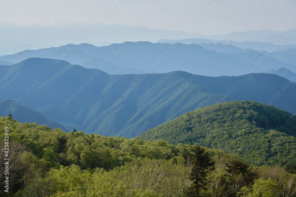 Fototapeta premium 美ヶ原高原から眺める上田地域の風景