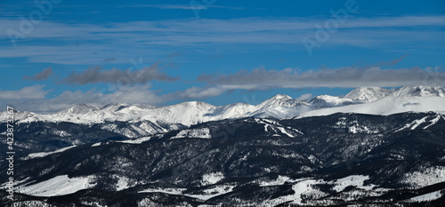 Breckenridge ski resort in winter time with snow in the Colorado Rocky Mountains.