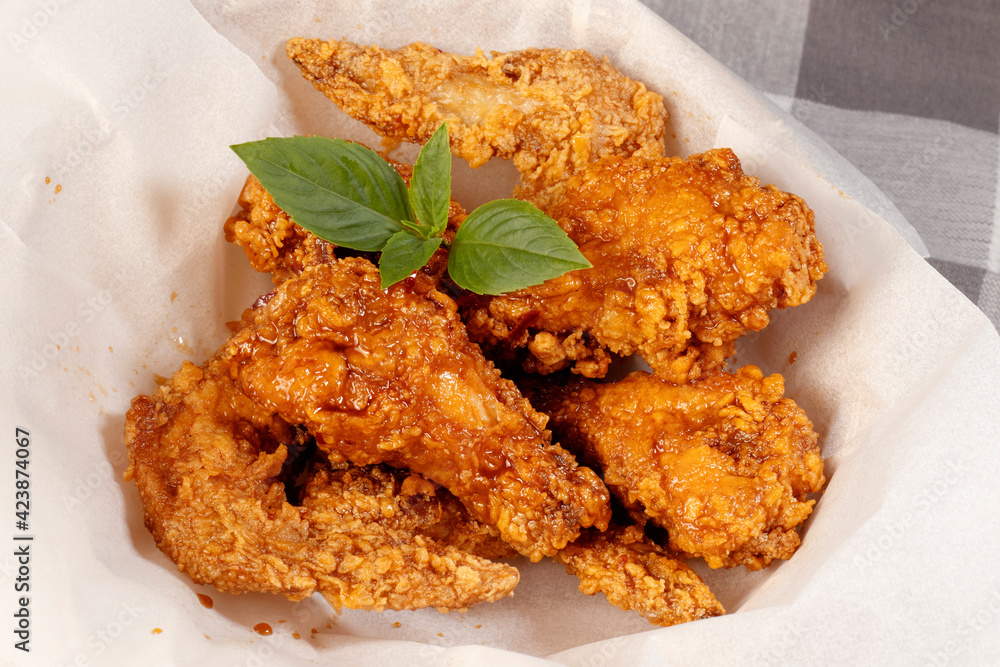 Crispy Korean Fried Chicken. Catering and Asian food Concept. Crispy Korean Fried Chicken. Catering and Asian food Concept.