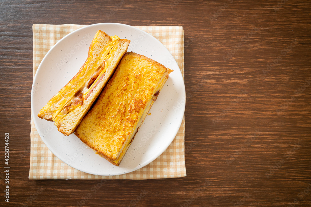 French toast ham bacon cheese sandwich French toast ham bacon cheese sandwich