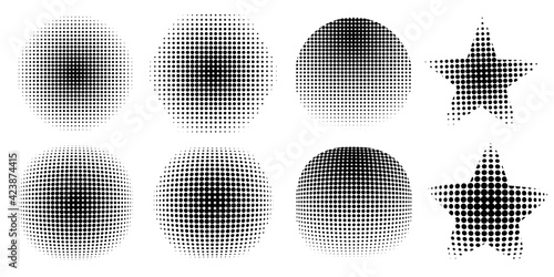 Star half tone in pixel art style on white background. Pop-art texture. Stock image. EPS 10.