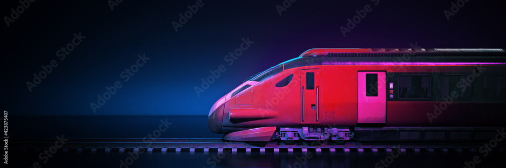 Train with dark background. 3d rendering - obrazy, fototapety, plakaty 
