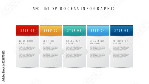 5 points of block list process diagram, infographic element template vector, can be used for presentation, etc