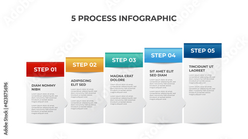 5 points of list diagram, ascending block of process layout template, infographic element vector