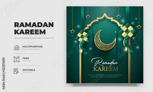 Ramadan Kareem with Ketupat Social Media Post Template