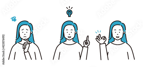 人物　女性　悩む　考える　OK　セット