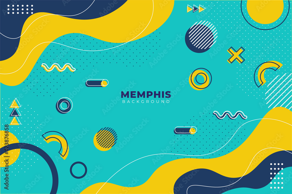 Abstract Shape Memphis Style Background with Colorful Geometric Yellow and Blue