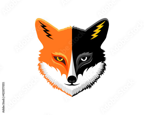 Fox head with orange and black colors