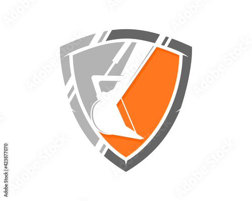 Excavator inside the shield protection logo