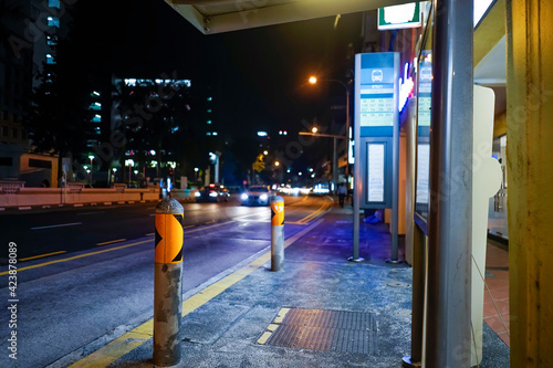 Photography the bus stop near Chinatown MRT station, Singapore at night