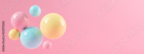 3d pink background abstract with glossy sphere of balls. 3d rendering design.