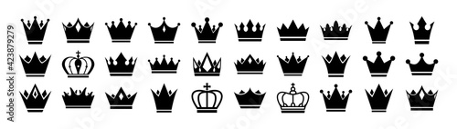 Big set of vector crowns icon. Design elements for use in logos, emblems, badges, stickers. King and Queen crowns collection.