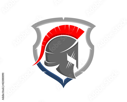 Spartan helmet inside the shield protection