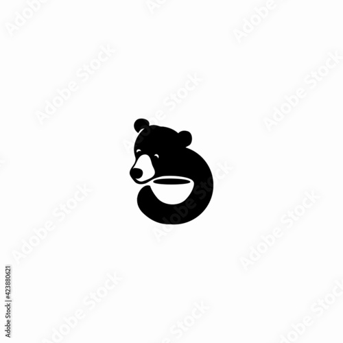 bear and coffee icon logo in negative space vector illustration