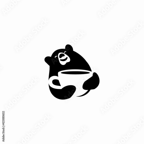 bear and coffee icon logo in negative space vector illustration