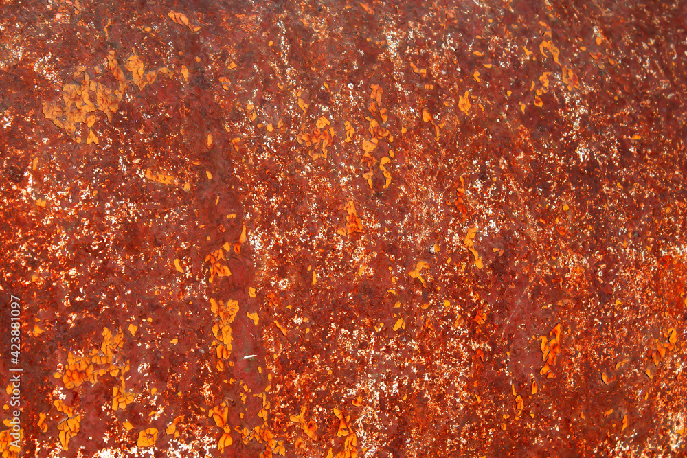 Fototapeta premium Old cracked paint on rusty metal. Cyberpunk grunge wall.