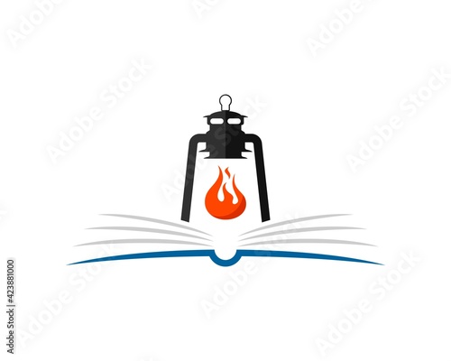 Abstract education book with lantern and fire flame