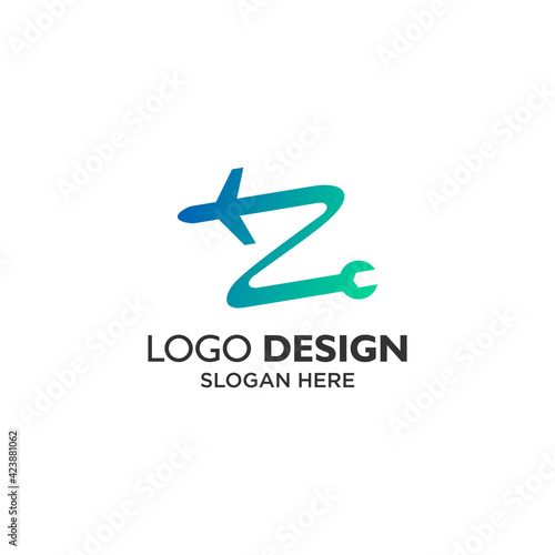 plane and wrench logo design for aircraft service