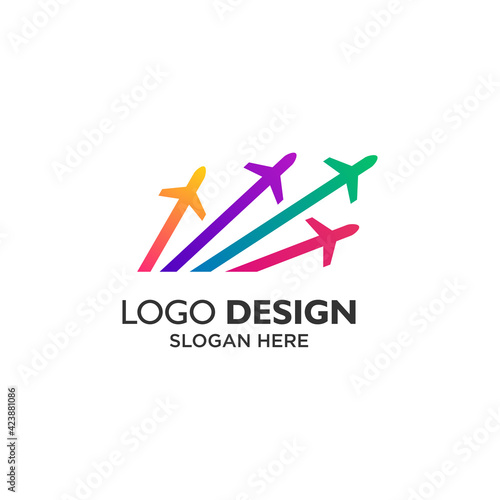 colorful attractions planes logo design