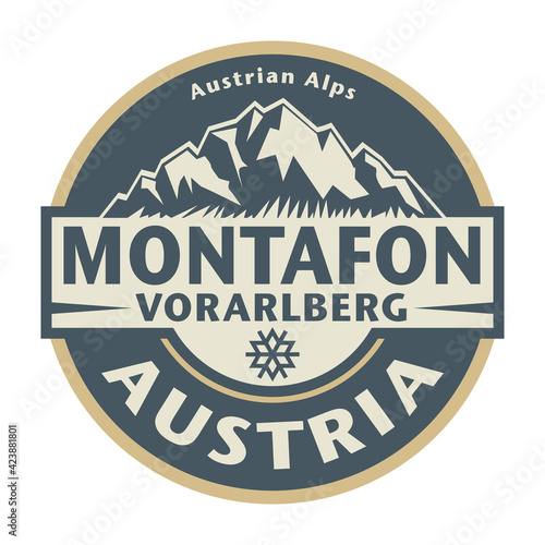 Abstract stamp or emblem with the name of Montafon, Austria