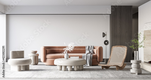 Interior Living Room Wall Mockup - 3d Rendering, 3d Illustration 