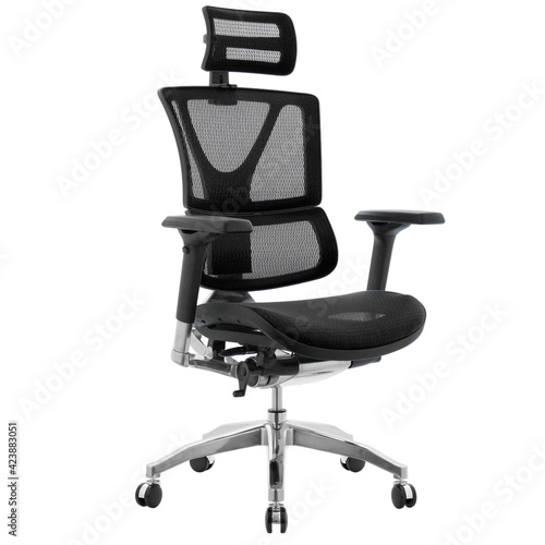 premium office chair with lumbar support isolated on white background photo