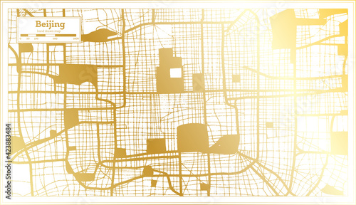 Beijing China City Map in Retro Style in Golden Color. Outline Map.