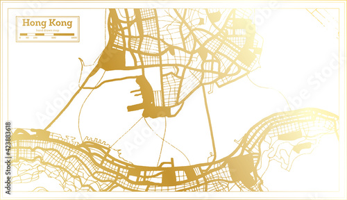 Hong Kong China City Map in Retro Style in Golden Color. Outline Map.