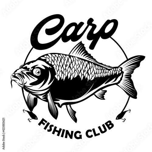 Carp fishing logo vector illustration, perfect for fish business supplier company logo, emblems, labels, badges and design elements, club logo and tournament