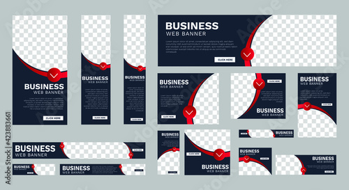 Set of business web banners of standard size with a place for photos. Vertical, horizontal and square template. vector illustration EPS 10