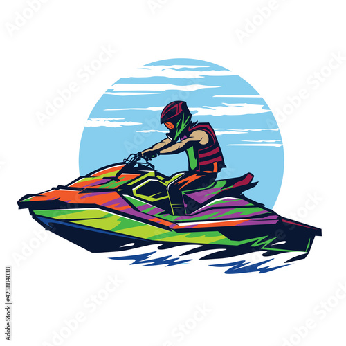 Jetski vector illustration design, perfect for racing event and jetski rental logo also tshirt design