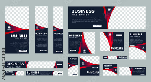 Set of business web banners of standard size with a place for photos. Vertical  horizontal and square template. vector illustration EPS 10