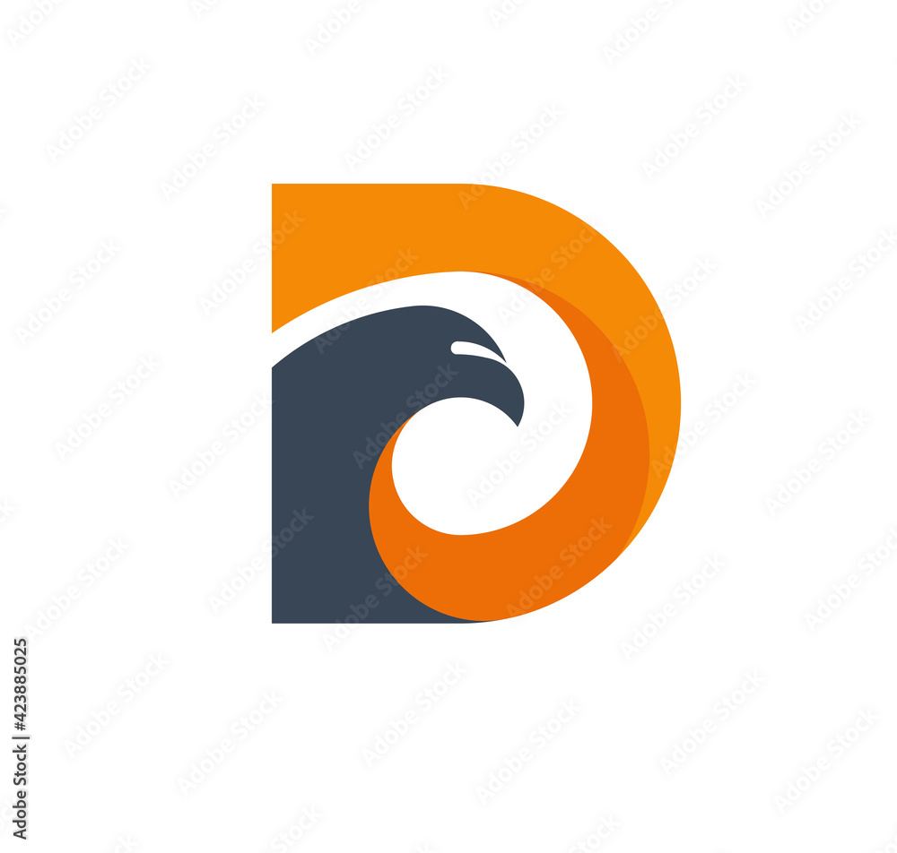 Strong and Bold illustration logo design initial D combine with eagle head. Strong and Bold illustration logo design initial D combine with eagle head.