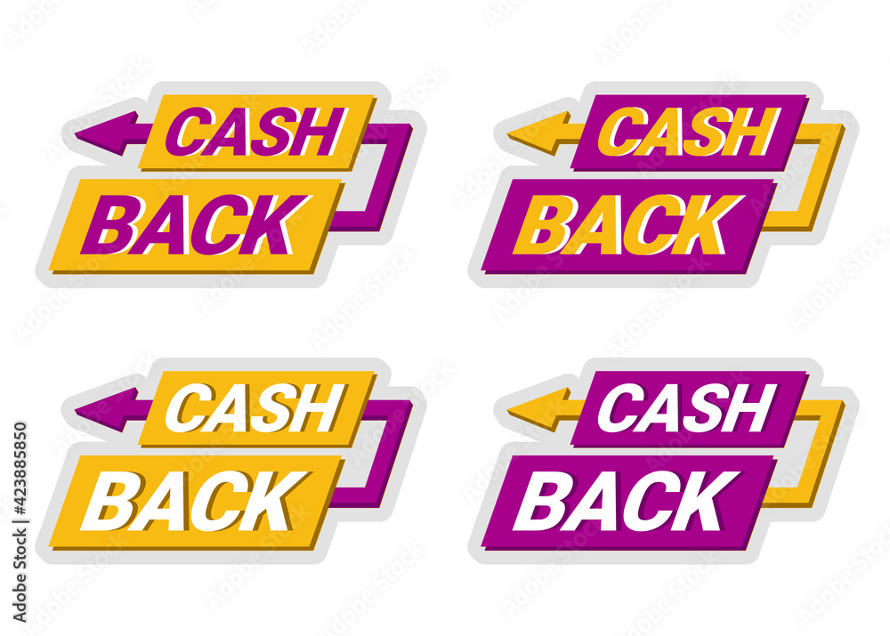 set of cash back vector sticker with arrow