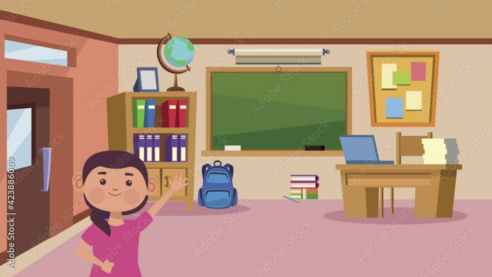 cute student little girl in the classroom character cute student little girl in the classroom character
