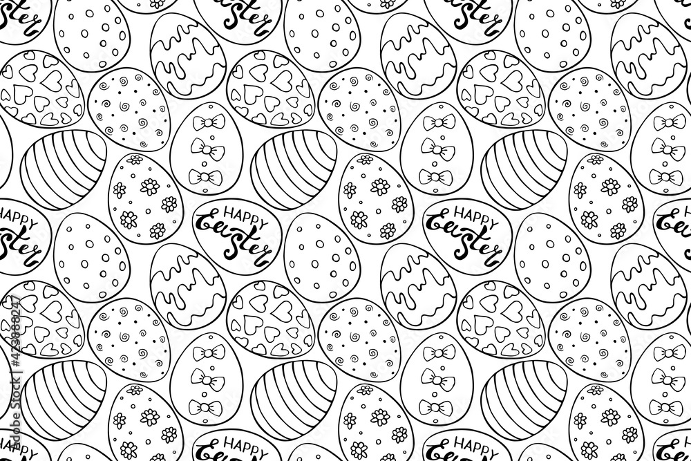 Vector seamless pattern with outline Easter eggs . Spring hand drawn doodle, holiday backgrounds and textures with decorative elements. Traditional digital paper Vector seamless pattern with outline Easter eggs . Spring hand drawn doodle, holiday backgrounds and textures with decorative elements. Traditional digital paper