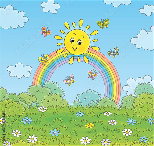 Friendly smiling sun with a...