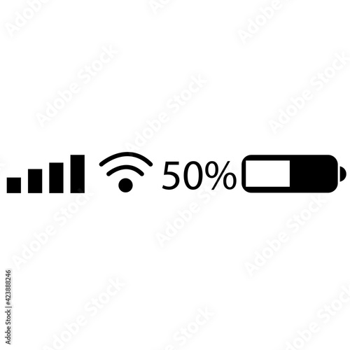 status bar icon on white background. mobile phone system sign. flat style. wifi signal strength symbol. battery charge level logo.