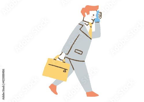 急ぎ足で電話をしている男性02