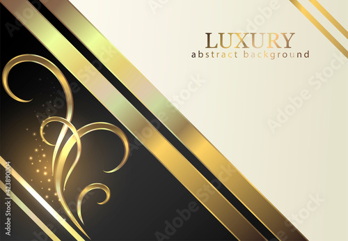 Abstract luxury dark and milky color background. Gold ornament and place for text.
