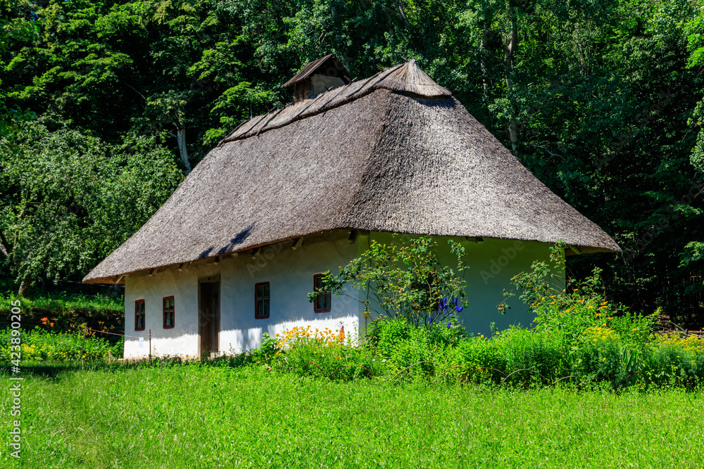 Ancient traditional ukrainian rural house in Pyrohiv (Pirogovo) village near Kiev, Ukraine