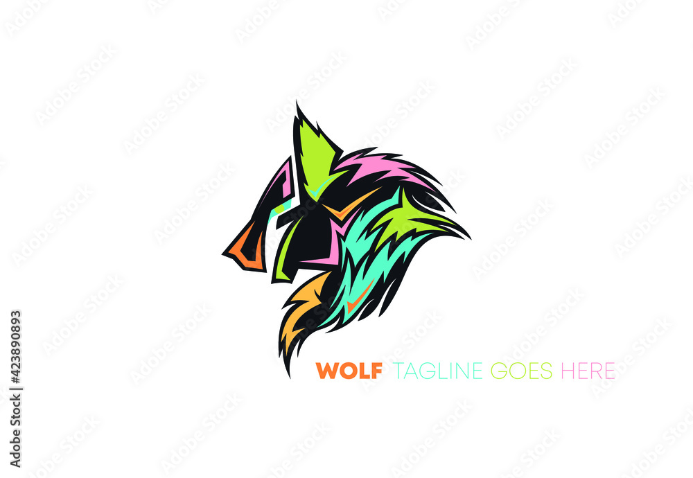 Obraz premium Wolf head colorful vector on a white background