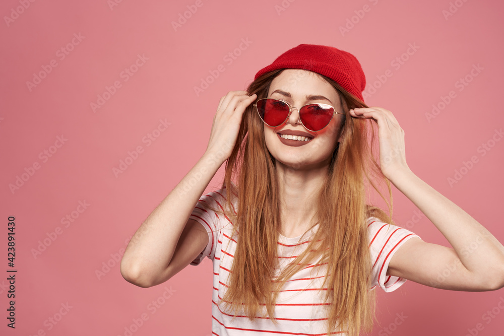 Pretty woman elegant style fashion emotions pink background Pretty woman elegant style fashion emotions pink background