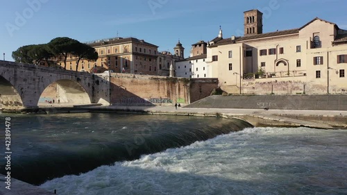 Tiberian Island on the Tiber River in the center of Rome.
Panoramic aerial view at sunset photo