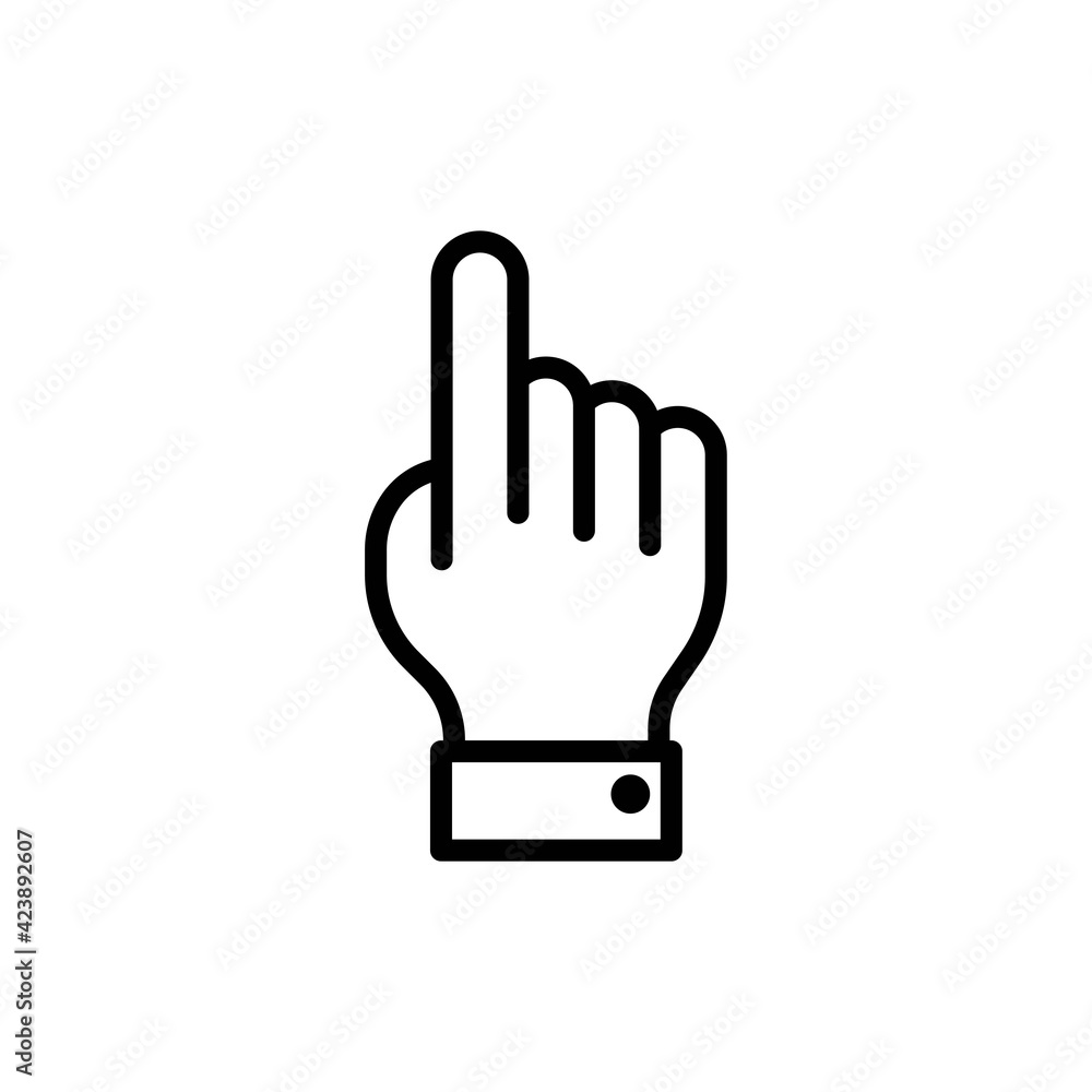 Click hand or cursor thin line icon in black. One finger palm sign. Simple pointer gesture of mouse. Flat isolated symbol, for: illustration, logo, app, design, web, site, ui, ux. Vector EPS 10 Click hand or cursor thin line icon in black. One finger palm sign. Simple pointer gesture of mouse. Flat isolated symbol, for: illustration, logo, app, design, web, site, ui, ux. Vector EPS 10