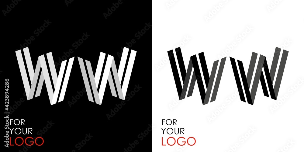 Isometric letter W in two perspectives. From stripes, lines. Template for creating logos, emblems, monograms. Black and white options. 3D art symbol. Vector illustration. Other letters in my portfolio Isometric letter W in two perspectives. From stripes, lines. Template for creating logos, emblems, monograms. Black and white options. 3D art symbol. Vector illustration. Other letters in my portfolio