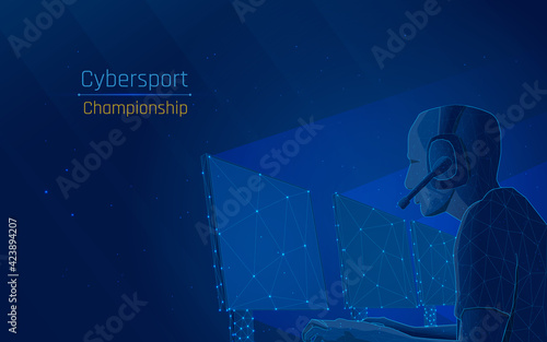 Esports or cybersport, online battle, battle for the prize and the prize in online games. distance competition is very important during a pandemic .vector illustrator,eps10,wireframe,dark blue bg