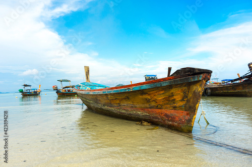 Longtail boats harbor at Ko Lipe island in Satun, Thailand.